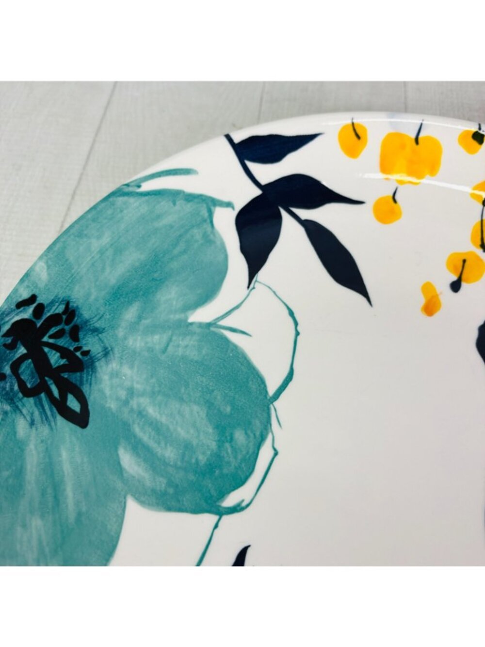 Baum Brothers BELLA FLORAL Turquoise Yellow Floral Salad Lunch Plates Set of 4 - Picture 13 of 16